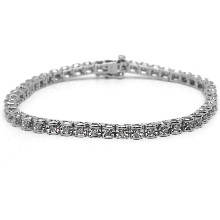 14K White Gold Ladies Round Lab Grown Diamond 8.15 Carats Tennis Bracelet Fine