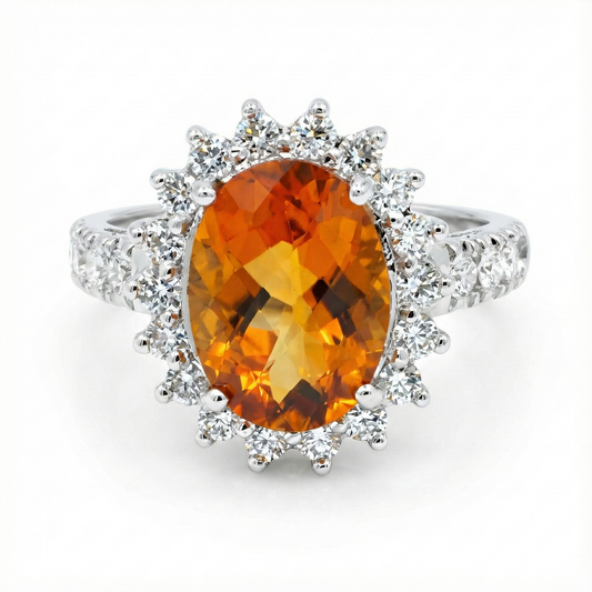 14K White Gold Madeira Citrine And Natural Earth Mined Diamond ( Not Lab Grown ) Ring 22.50 Carats Jewelry