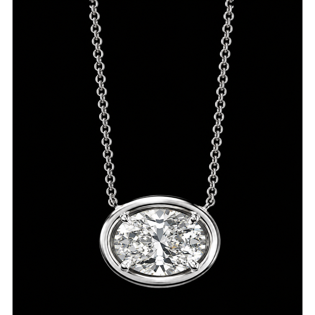 14K White Gold Oval Cut 1 Carat Lab Grown Diamond Pendant