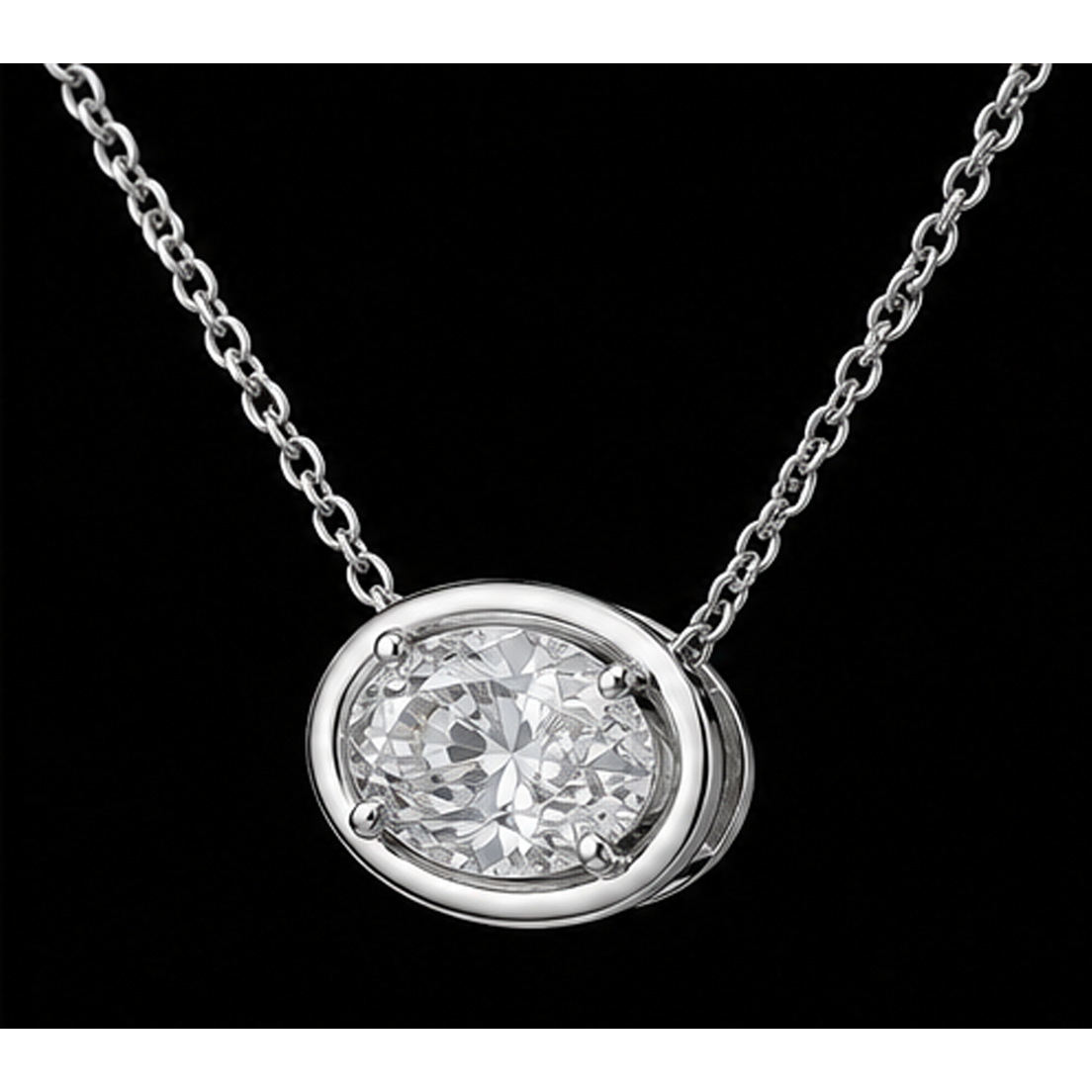 14K White Gold Oval Cut 1 Carat Lab Grown Diamond Pendant
