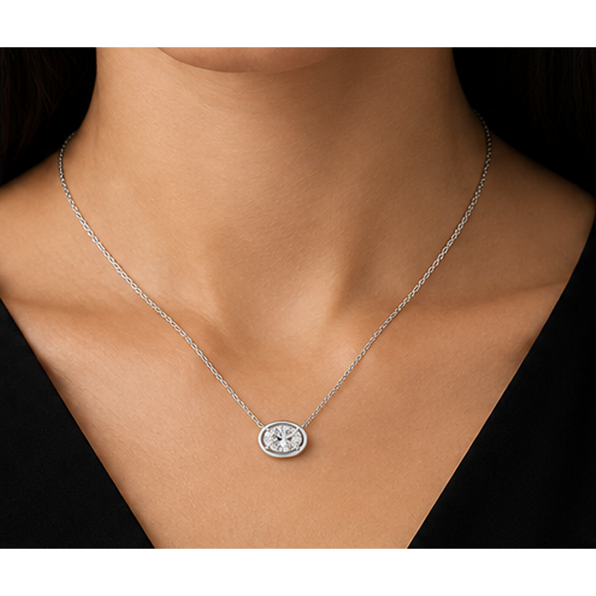 14K White Gold Oval Cut 1 Carat Lab Grown Diamond Pendant