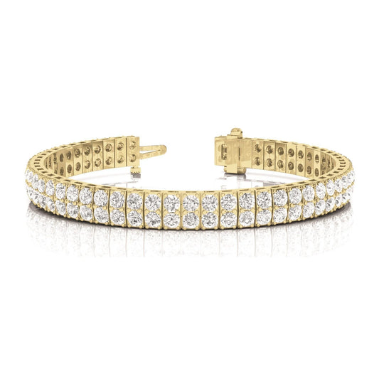 14K Yellow 11.20 Carats Round Cut Double Row Lab Grown Diamonds Bracelet New