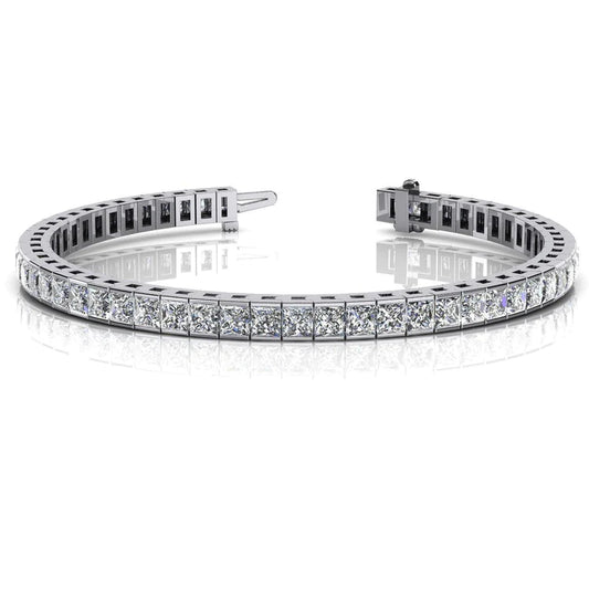 14 Ct Princess Cut Lab Grown Diamond Tennis Bracelet Solid White Gold Jewelry