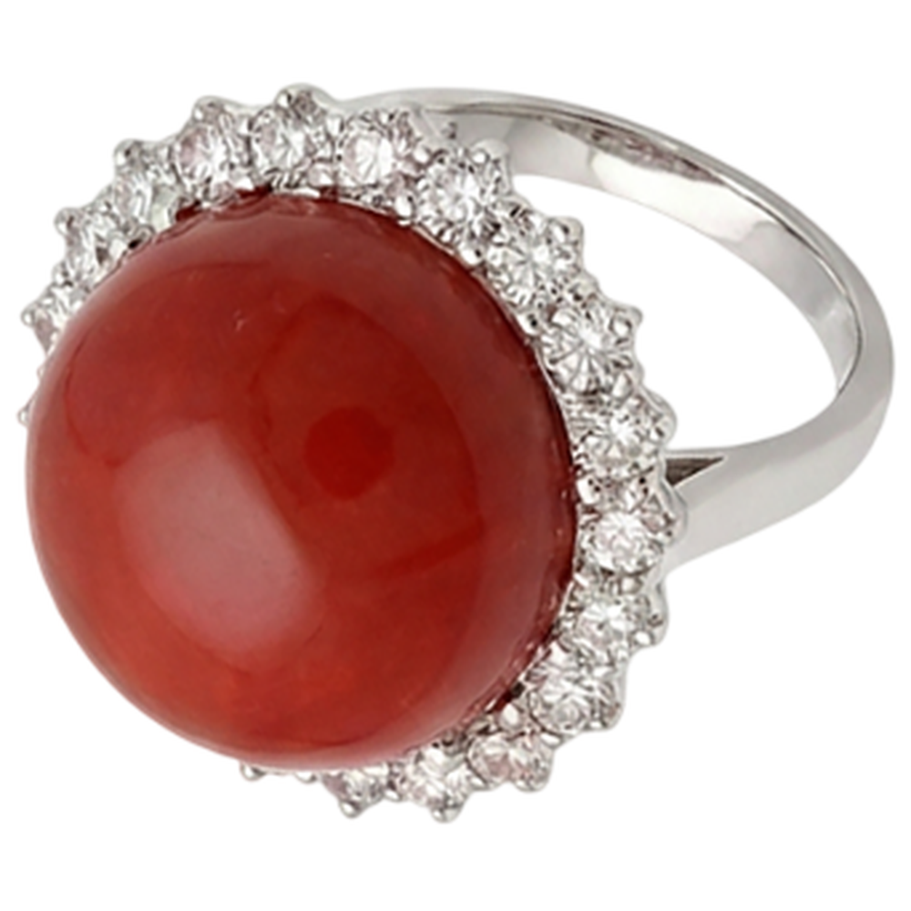 15.25 Ct Big Red Coral And Natural Earth Mined Diamond ( Not Lab Grown )s Engagement Ring White Gold 14K
