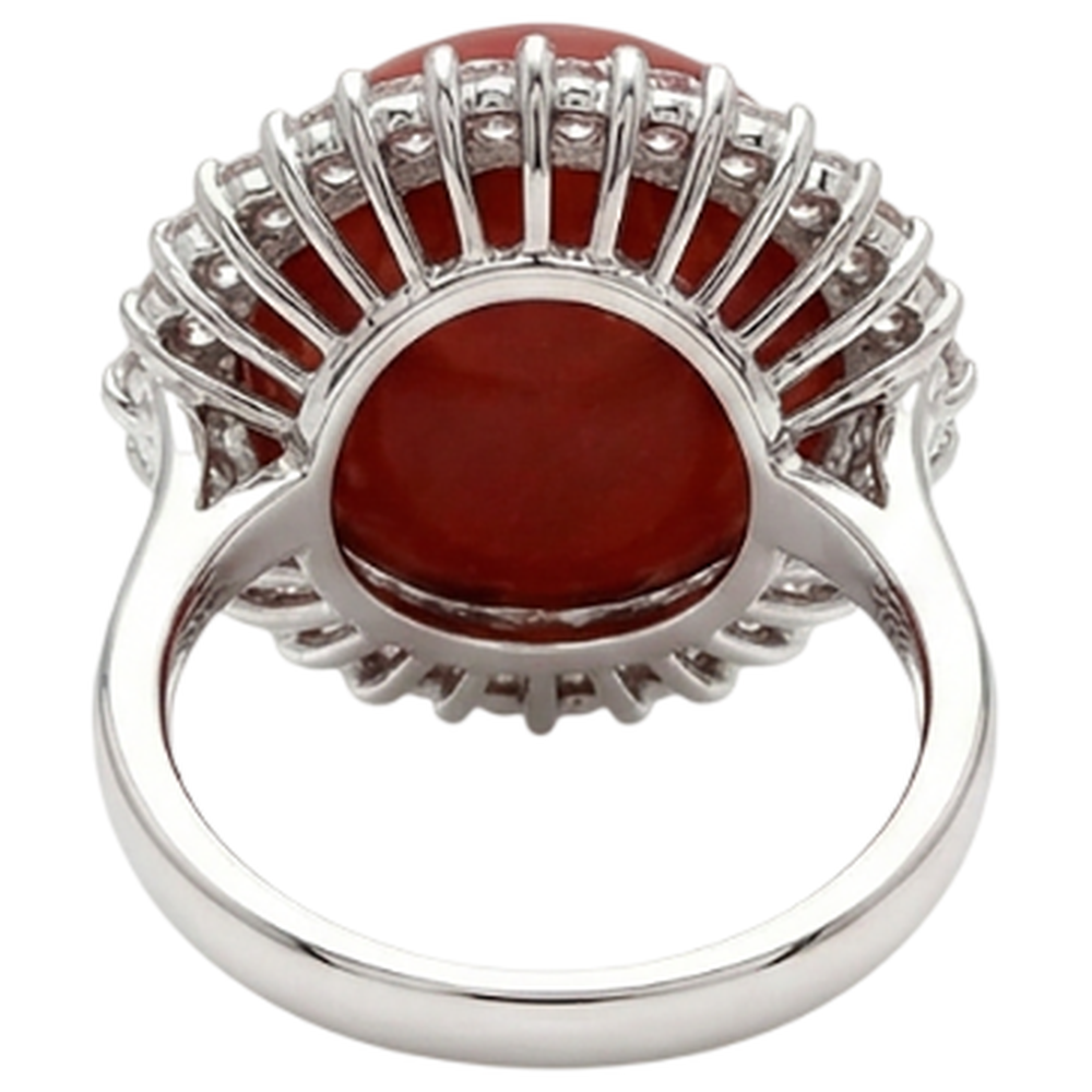 15.25 Ct Big Red Coral And Natural Earth Mined Diamond ( Not Lab Grown )s Engagement Ring White Gold 14K