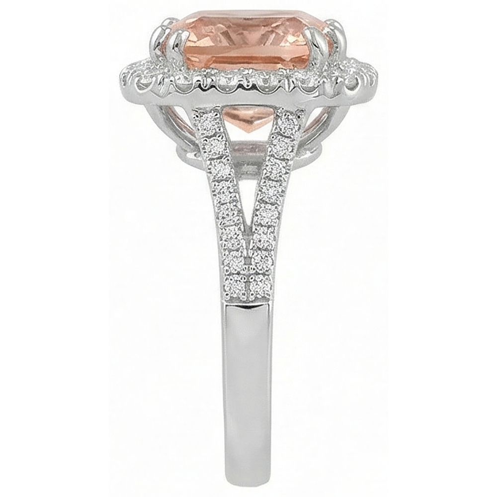 15.25 Ct Cushion Morganite With Round Natural Earth Mined Diamond ( Not Lab Grown )s Ring 14K White Gold