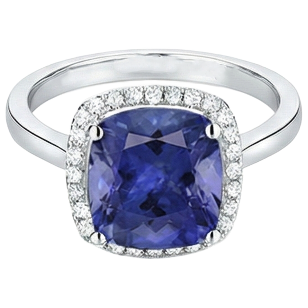 natural round tanzanite 15.25ct ring close up detail