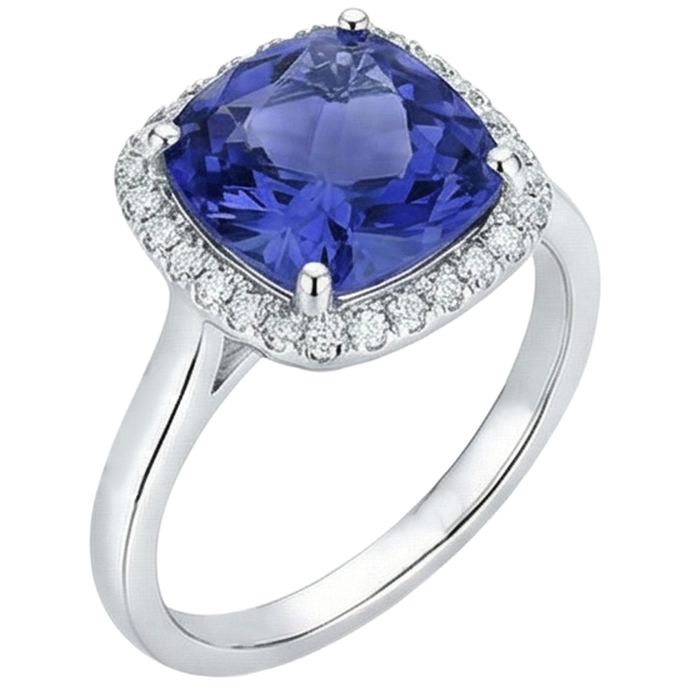 natural round tanzanite 15.25ct ring top view