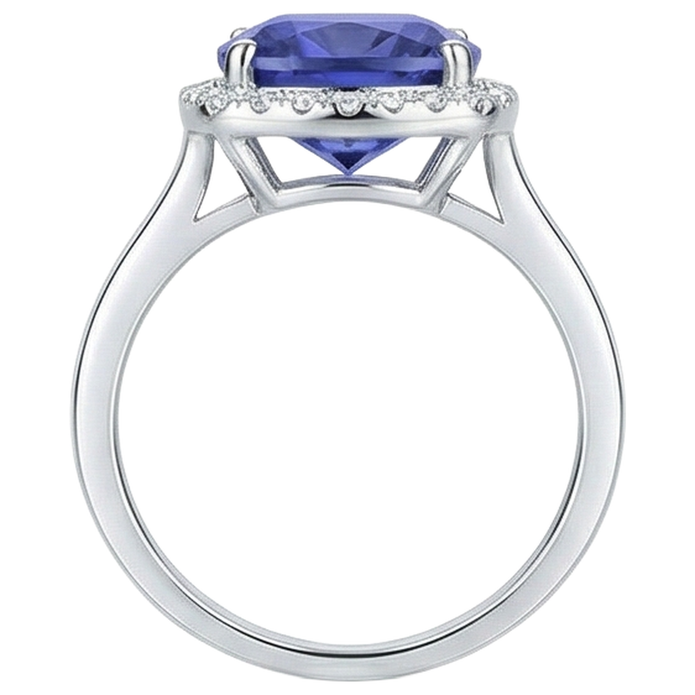 natural round tanzanite 15.25ct ring on white background