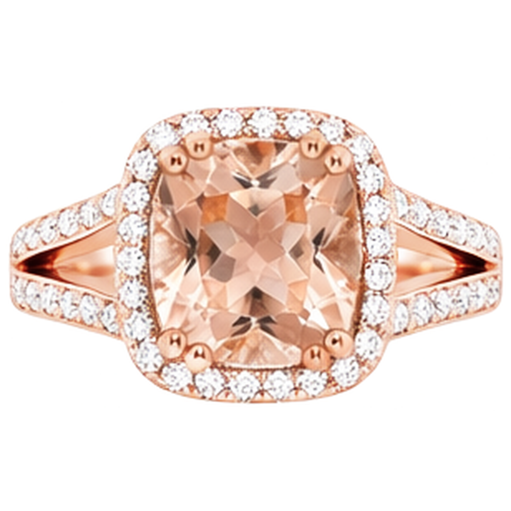 15 Ct Cushion Morganite And Round Natural Earth Mined Diamond ( Not Lab Grown )s Ring Rose Gold 14K