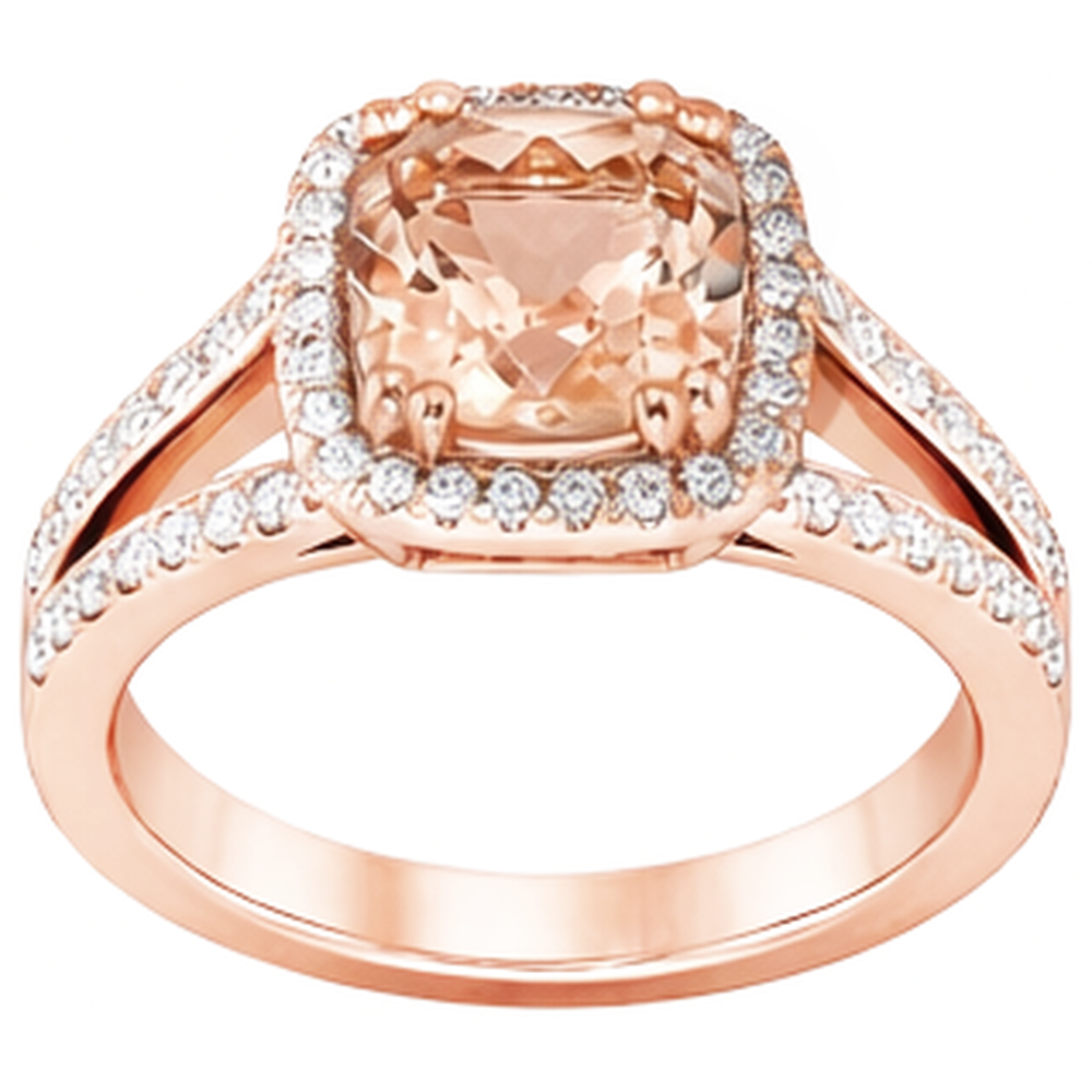 15 Ct Cushion Morganite And Round Natural Earth Mined Diamond ( Not Lab Grown )s Ring Rose Gold 14K