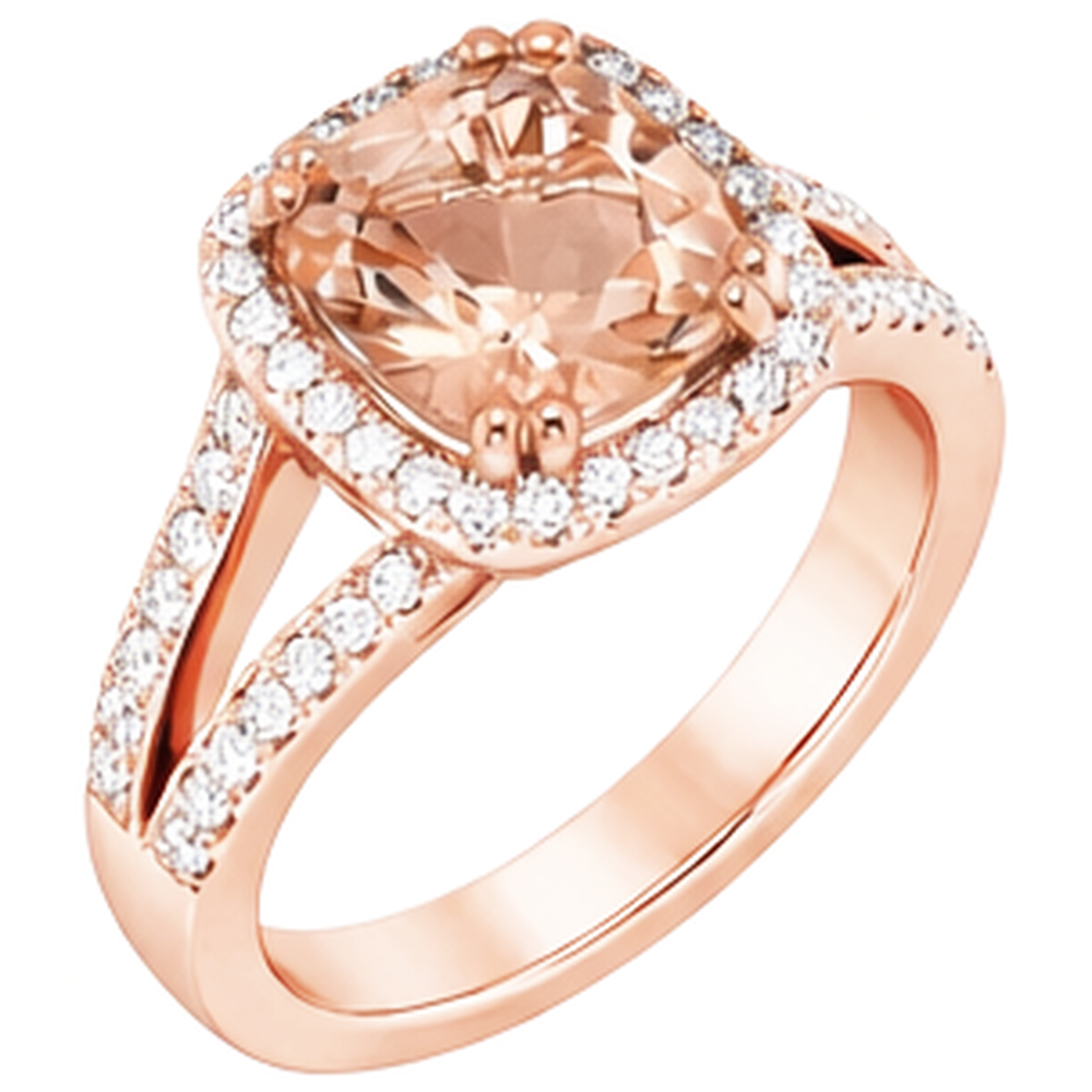 15 Ct Cushion Morganite And Round Natural Earth Mined Diamond ( Not Lab Grown )s Ring Rose Gold 14K