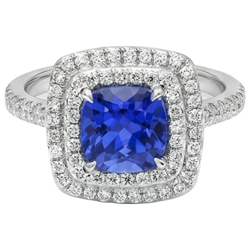 15 Ct Halo Cushion Tanzanite And Natural Earth Mined Diamond ( Not Lab Grown )s Ring White Gold 14K