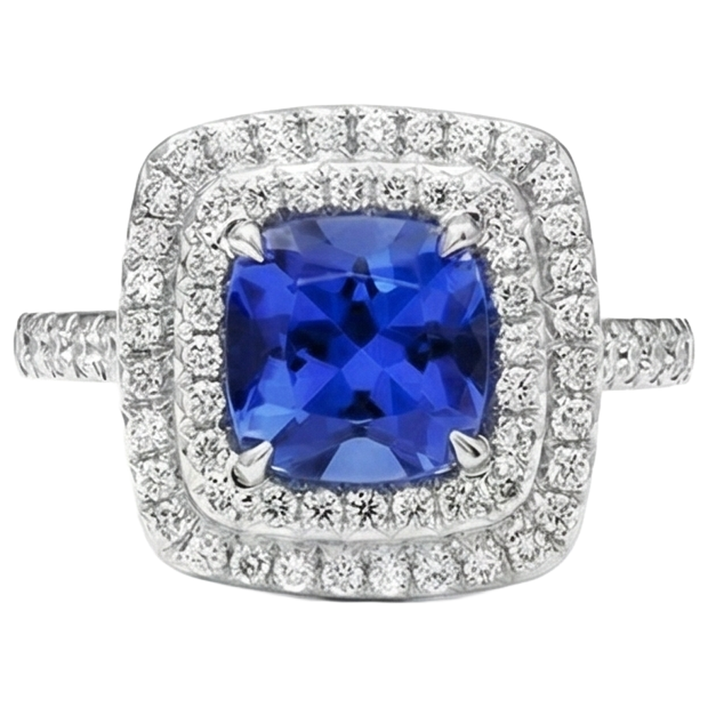 15 Ct Halo Cushion Tanzanite And Natural Earth Mined Diamond ( Not Lab Grown )s Ring White Gold 14K