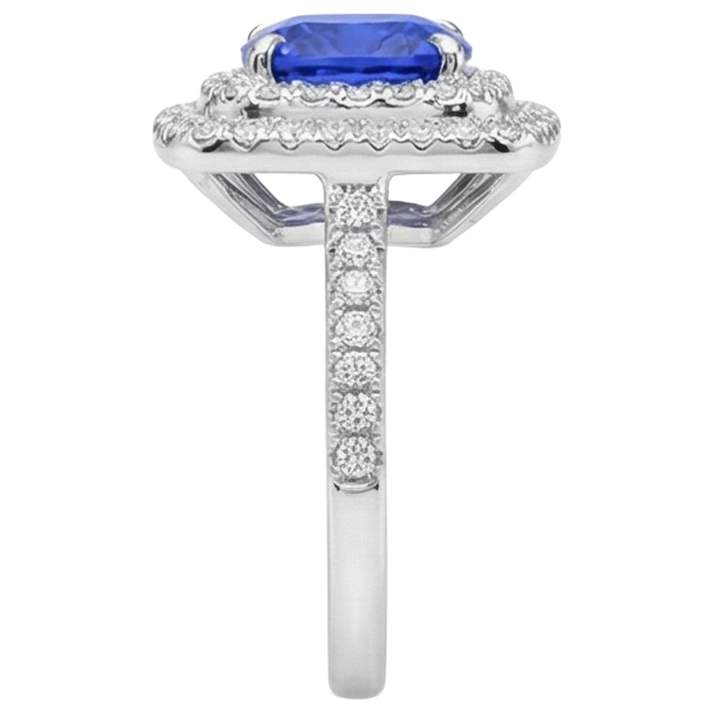 15 Ct Halo Cushion Tanzanite And Natural Earth Mined Diamond ( Not Lab Grown )s Ring White Gold 14K