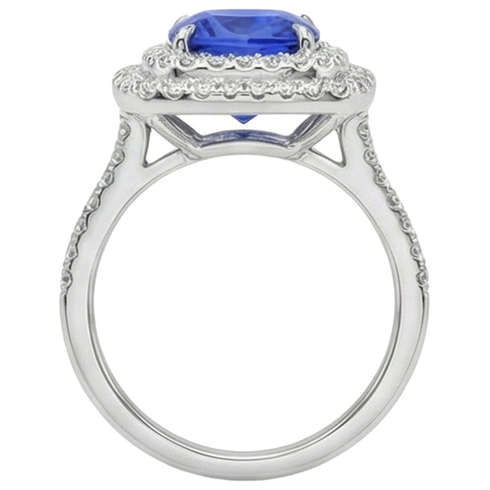 15 Ct Halo Cushion Tanzanite And Natural Earth Mined Diamond ( Not Lab Grown )s Ring White Gold 14K