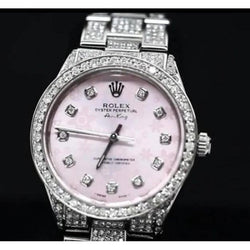 15 Ct. Custom Diamond Dial And Bezel Rolex Watch Ss Air King