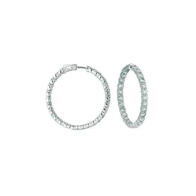15 Pointer Real Hoop Earrings Patented Snap Lock 8.01 Carats 14K White