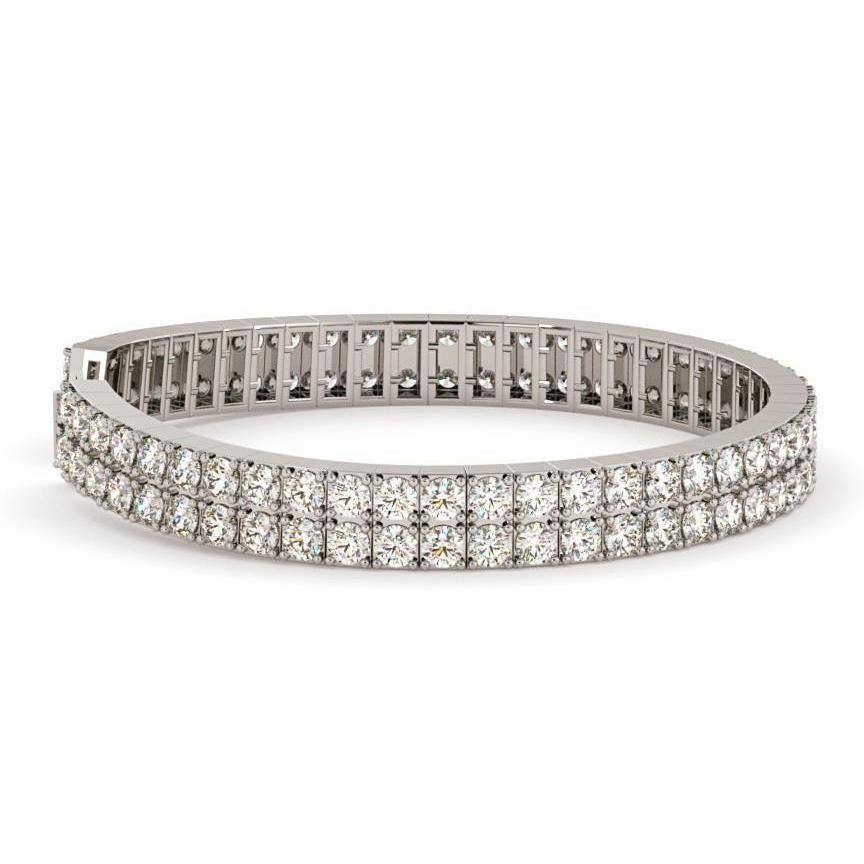 15 Carats Round Double Row Lab Grown Diamonds Tennis Bracelet WG