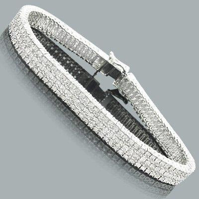 15 Carats Triple Row Round Cut Lab Grown Diamonds Tennis Bracelet WG 14K