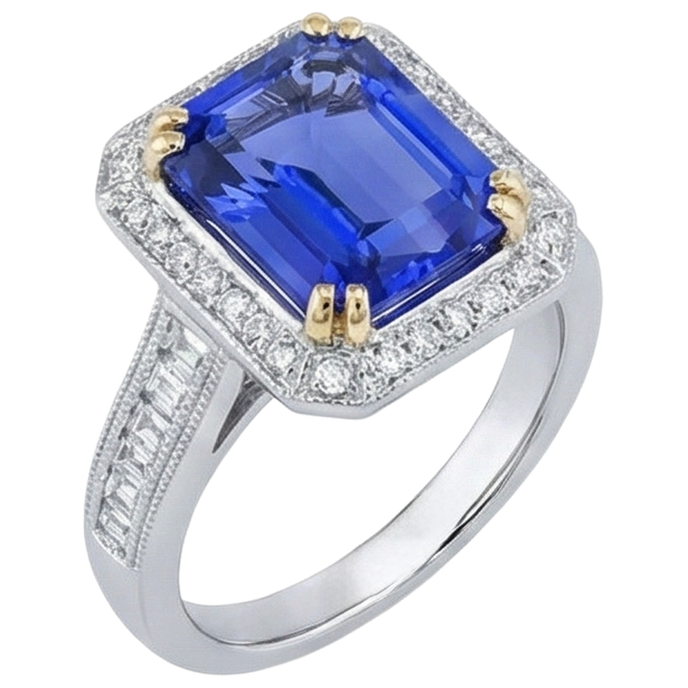 natural round tanzanite 16.50ct ring close up detail