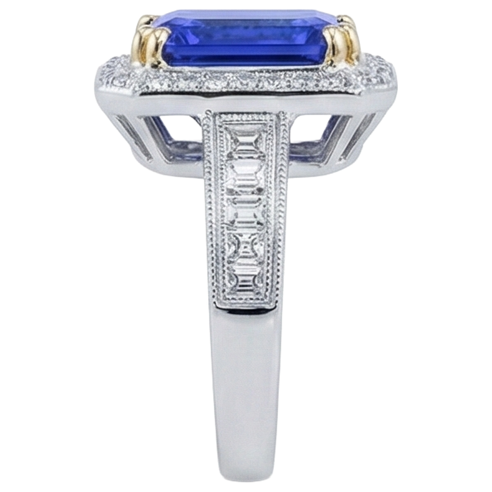 natural round tanzanite 16.50ct ring profile view