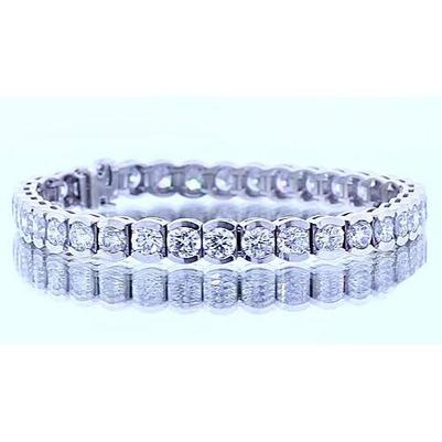 16.45 Carats Round Lab Grown Diamond Tennis Bracelet White Gold 14K