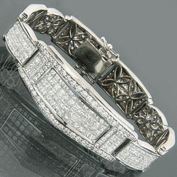 16.50 Carats Princess And Round Cut Genuine Diamond Mens Bracelet