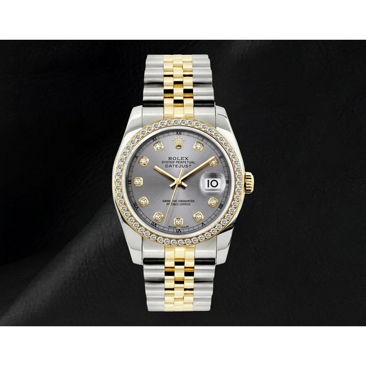 16233 Rolex Datejust 36mm Gray Diamond Dial Two Tone Watch