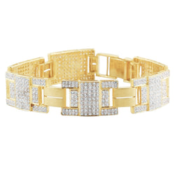 16 Carats Gorgeous Genuine Round Diamonds Men's Bracelet Yellow Gold 14K