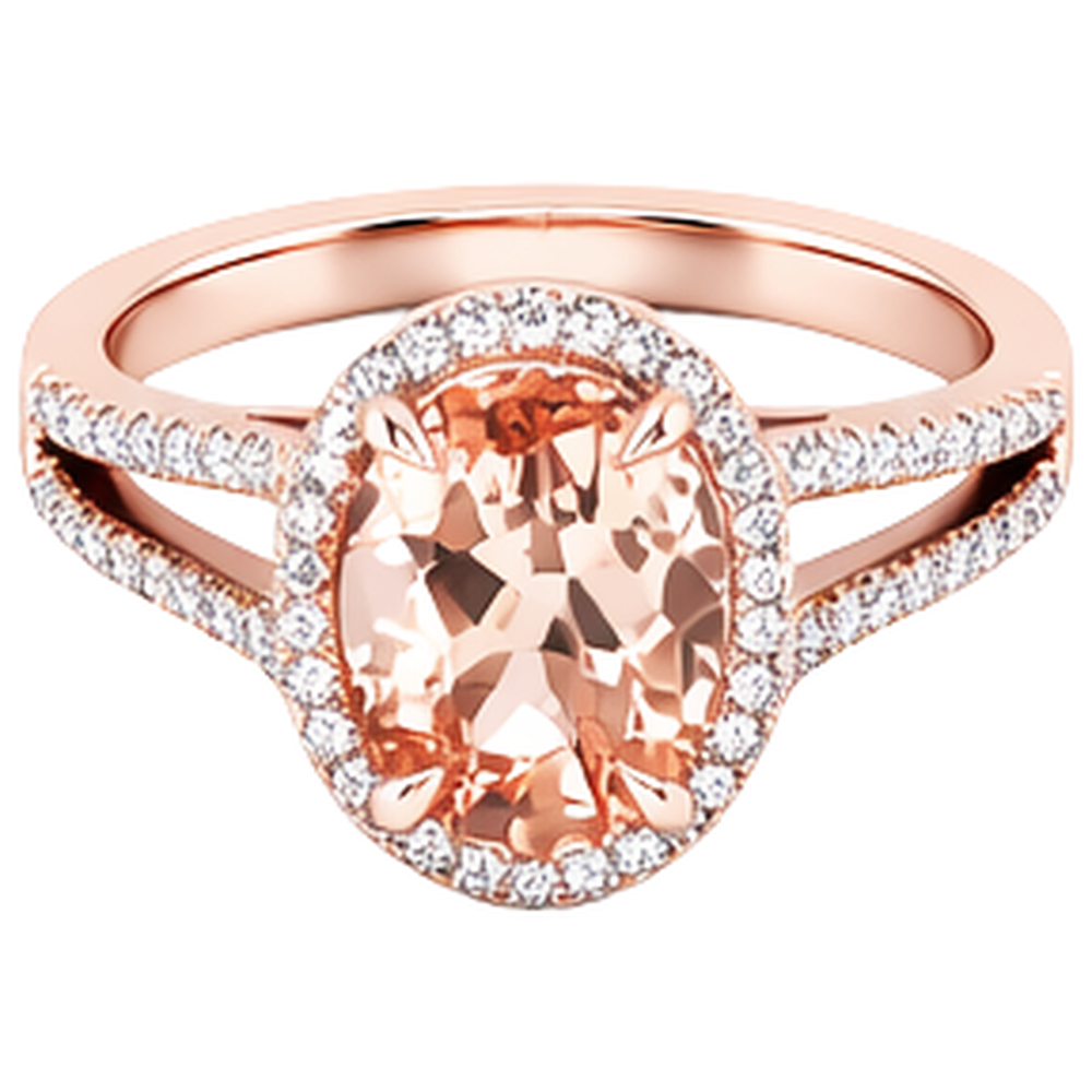 17.25 Ct Oval And Round Cut Morganite With Natural Earth Mined Diamond ( Not Lab Grown )s Ring Rose Gold