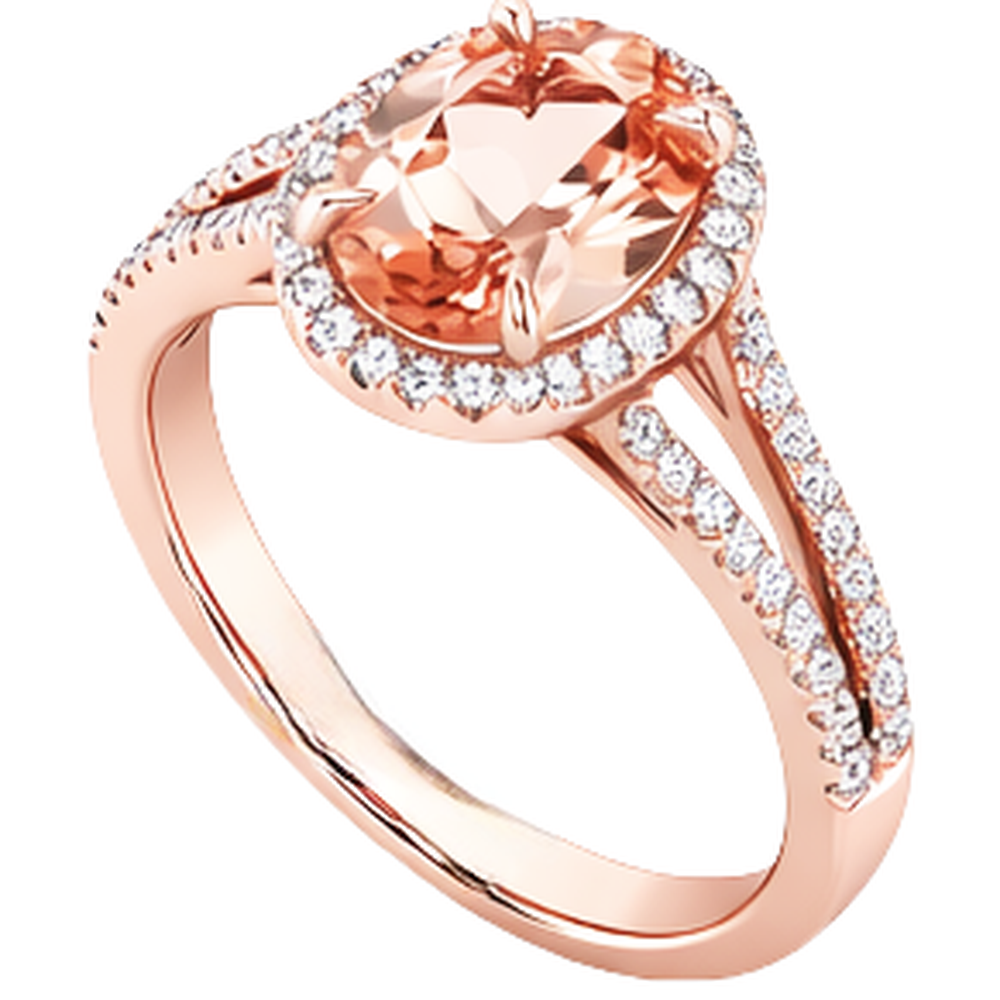 17.25 Ct Oval And Round Cut Morganite With Natural Earth Mined Diamond ( Not Lab Grown )s Ring Rose Gold