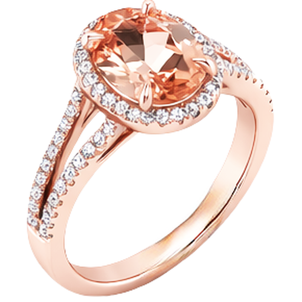 17.25 Ct Oval And Round Cut Morganite With Natural Earth Mined Diamond ( Not Lab Grown )s Ring Rose Gold