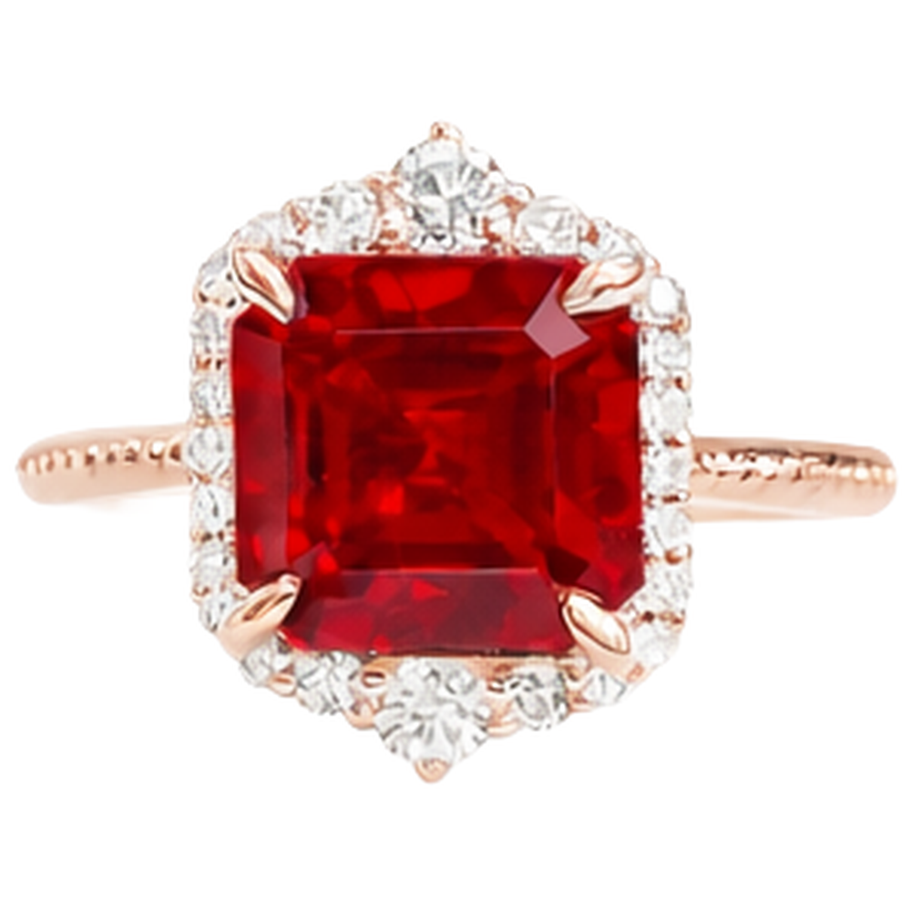 17 Carats Big Asscher Shaped Red Ruby And Natural Earth Mined Diamond ( Not Lab Grown )  Ring Gold 14K