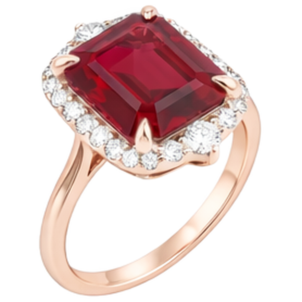 17 Carats Big Asscher Shaped Red Ruby And Natural Earth Mined Diamond ( Not Lab Grown )  Ring Gold 14K