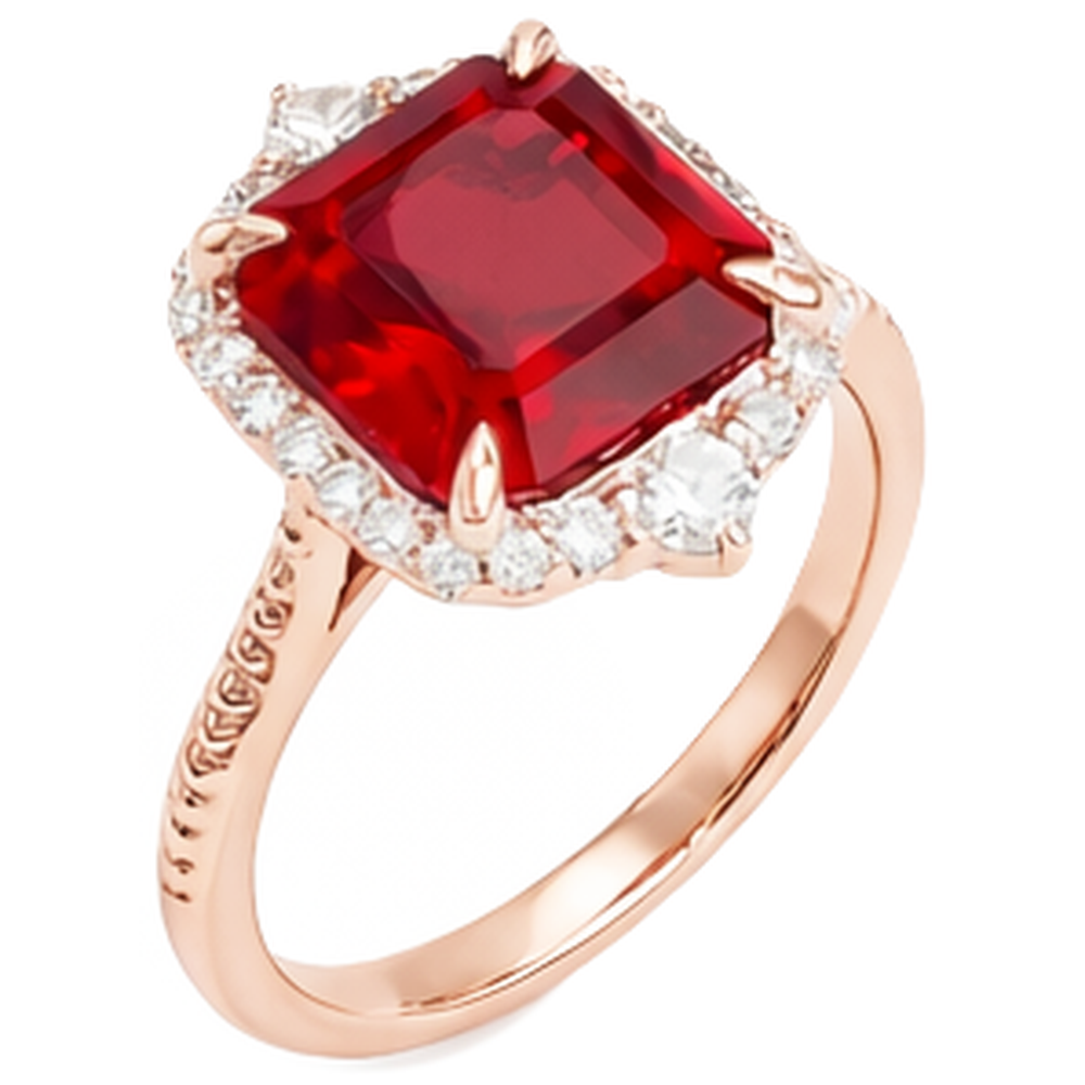 17 Carats Big Asscher Shaped Red Ruby And Natural Earth Mined Diamond ( Not Lab Grown )  Ring Gold 14K