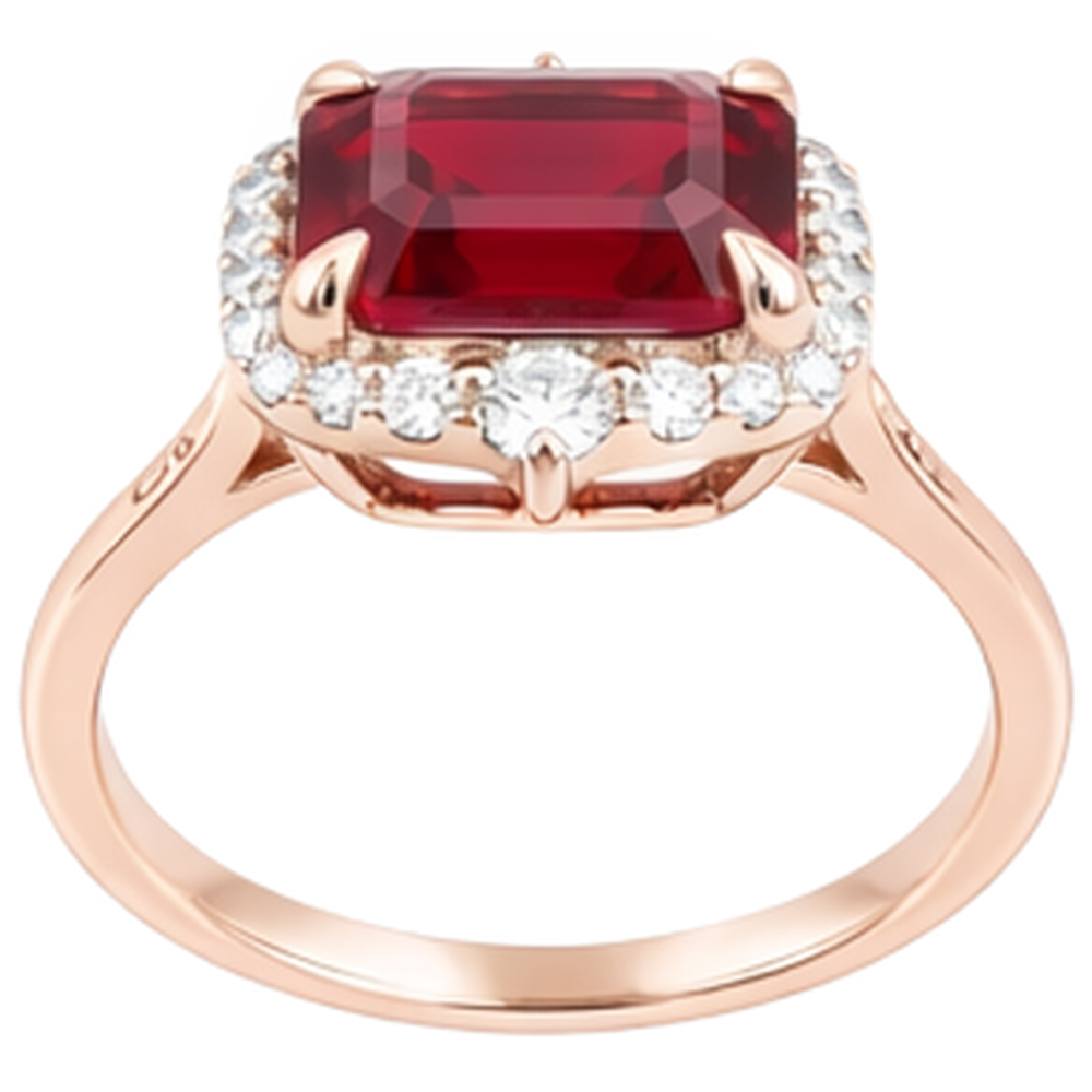17 Carats Big Asscher Shaped Red Ruby And Natural Earth Mined Diamond ( Not Lab Grown )  Ring Gold 14K