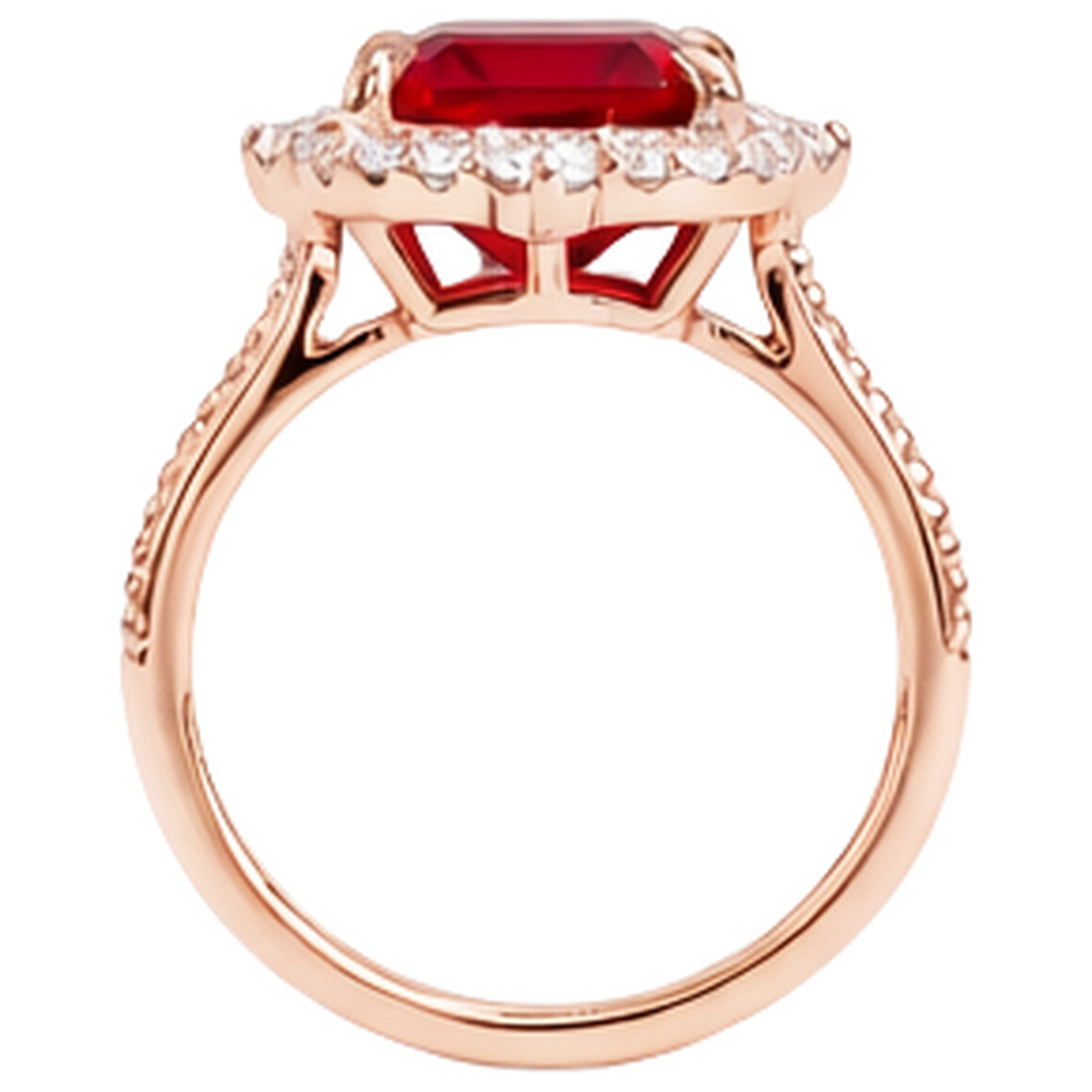 17 Carats Big Asscher Shaped Red Ruby And Natural Earth Mined Diamond ( Not Lab Grown )  Ring Gold 14K