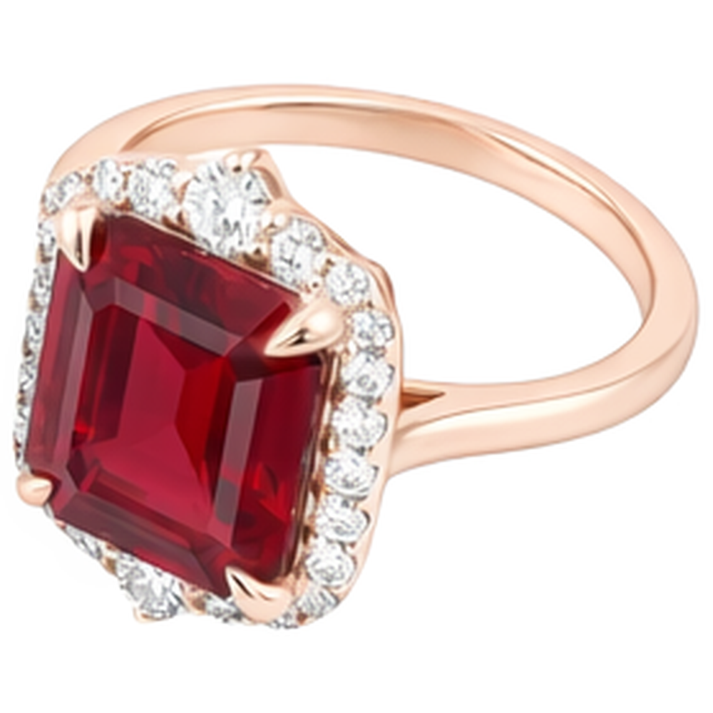 17 Carats Big Asscher Shaped Red Ruby And Natural Earth Mined Diamond ( Not Lab Grown )  Ring Gold 14K