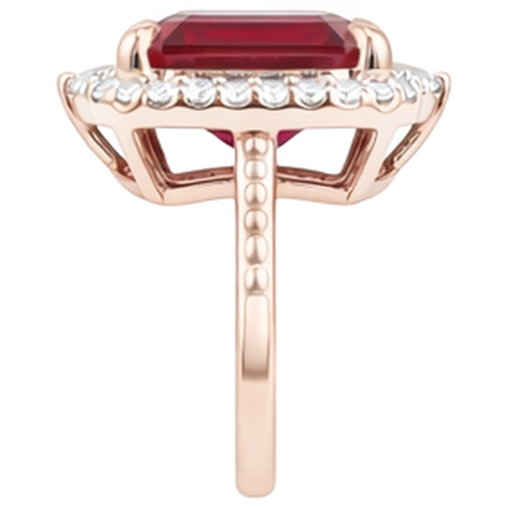 17 Carats Big Asscher Shaped Red Ruby And Natural Earth Mined Diamond ( Not Lab Grown )  Ring Gold 14K