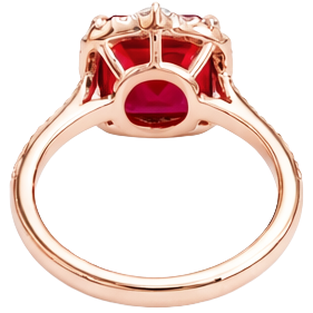 17 Carats Big Asscher Shaped Red Ruby And Natural Earth Mined Diamond ( Not Lab Grown )  Ring Gold 14K