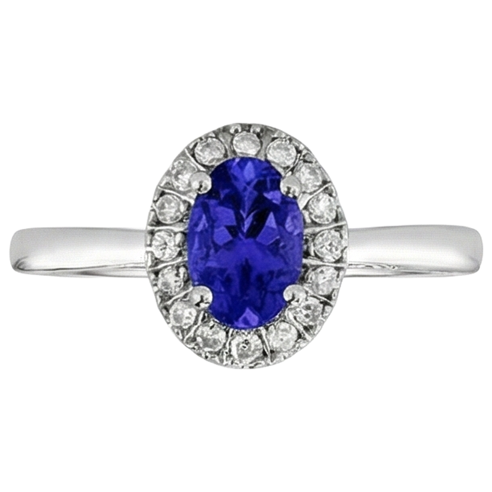 17 Carats Oval Tanzanite With Round Natural Earth Mined Diamond ( Not Lab Grown )s Ring Gold White 14K