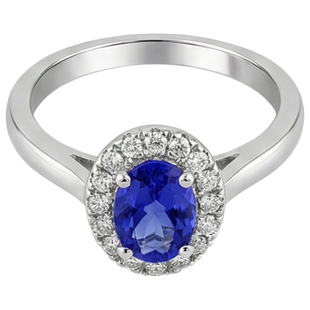 17 Carats Oval Tanzanite With Round Natural Earth Mined Diamond ( Not Lab Grown )s Ring Gold White 14K