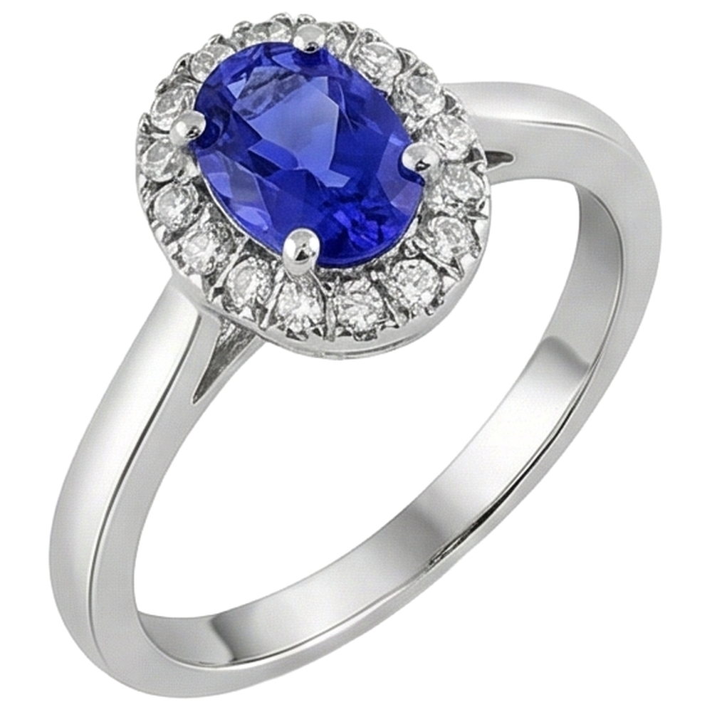 17 Carats Oval Tanzanite With Round Natural Earth Mined Diamond ( Not Lab Grown )s Ring Gold White 14K