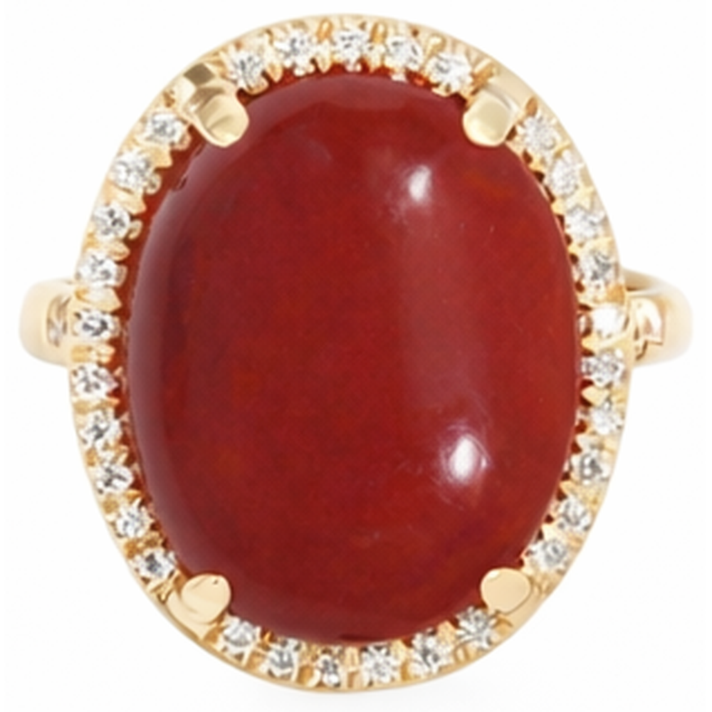 17 Ct Big Red Coral And Small Natural Earth Mined Diamond ( Not Lab Grown )s Wedding Ring Gold 14K