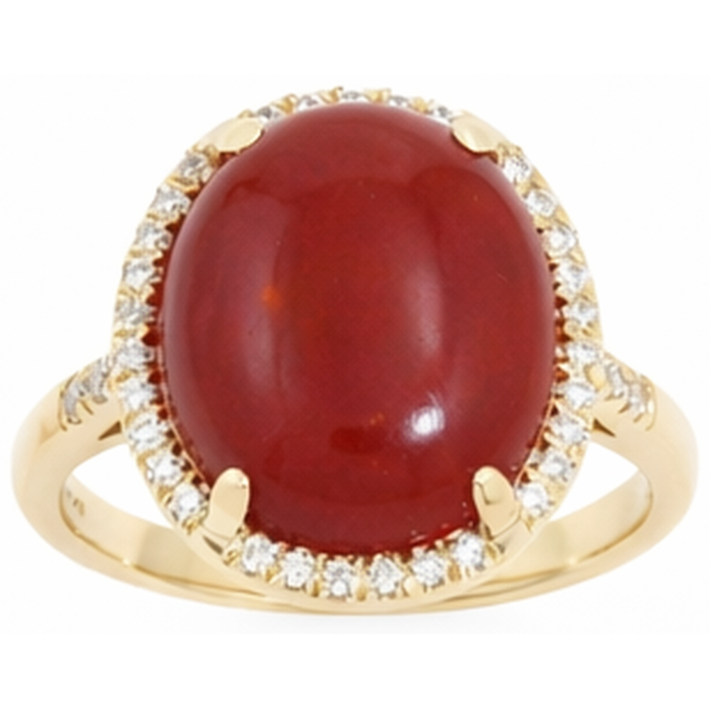 17 Ct Big Red Coral And Small Natural Earth Mined Diamond ( Not Lab Grown )s Wedding Ring Gold 14K