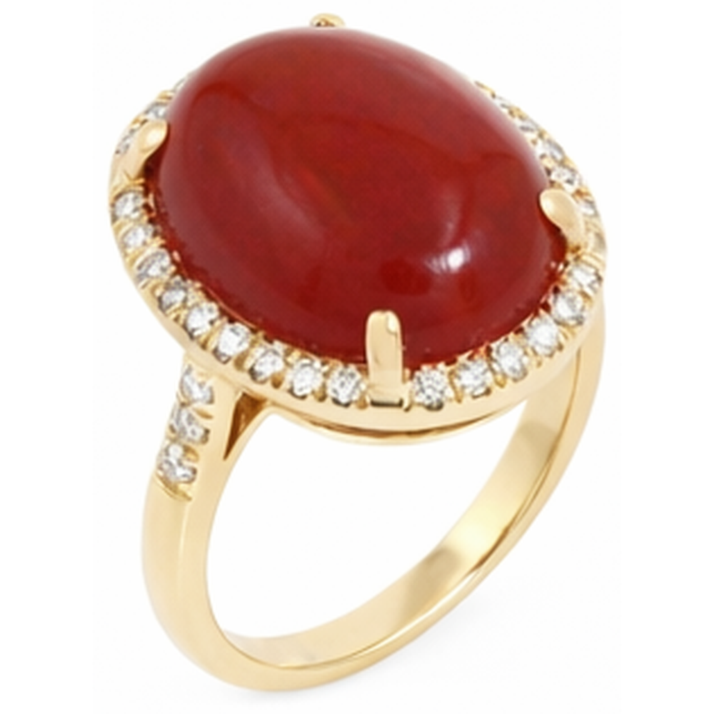 17 Ct Big Red Coral And Small Natural Earth Mined Diamond ( Not Lab Grown )s Wedding Ring Gold 14K
