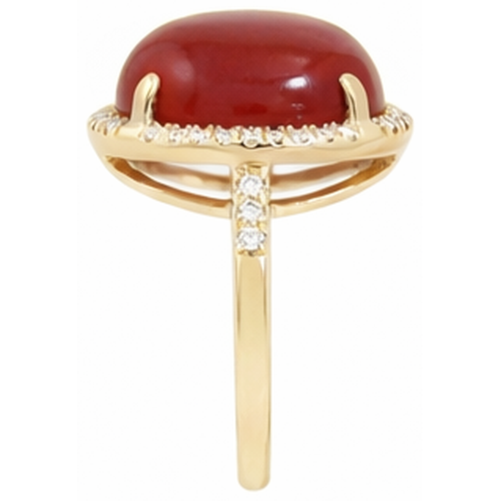 17 Ct Big Red Coral And Small Natural Earth Mined Diamond ( Not Lab Grown )s Wedding Ring Gold 14K