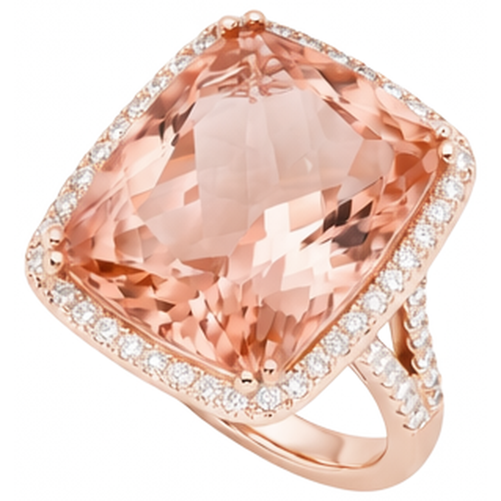 natural round morganite 17ct ring close up detail