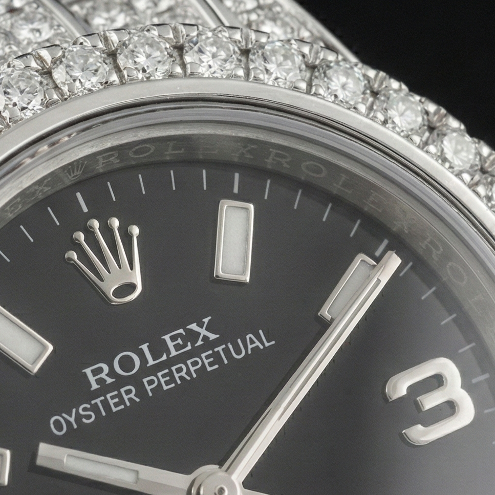 176200 Rolex Oyster Perpetual iced-out 26mm Ladies Watch